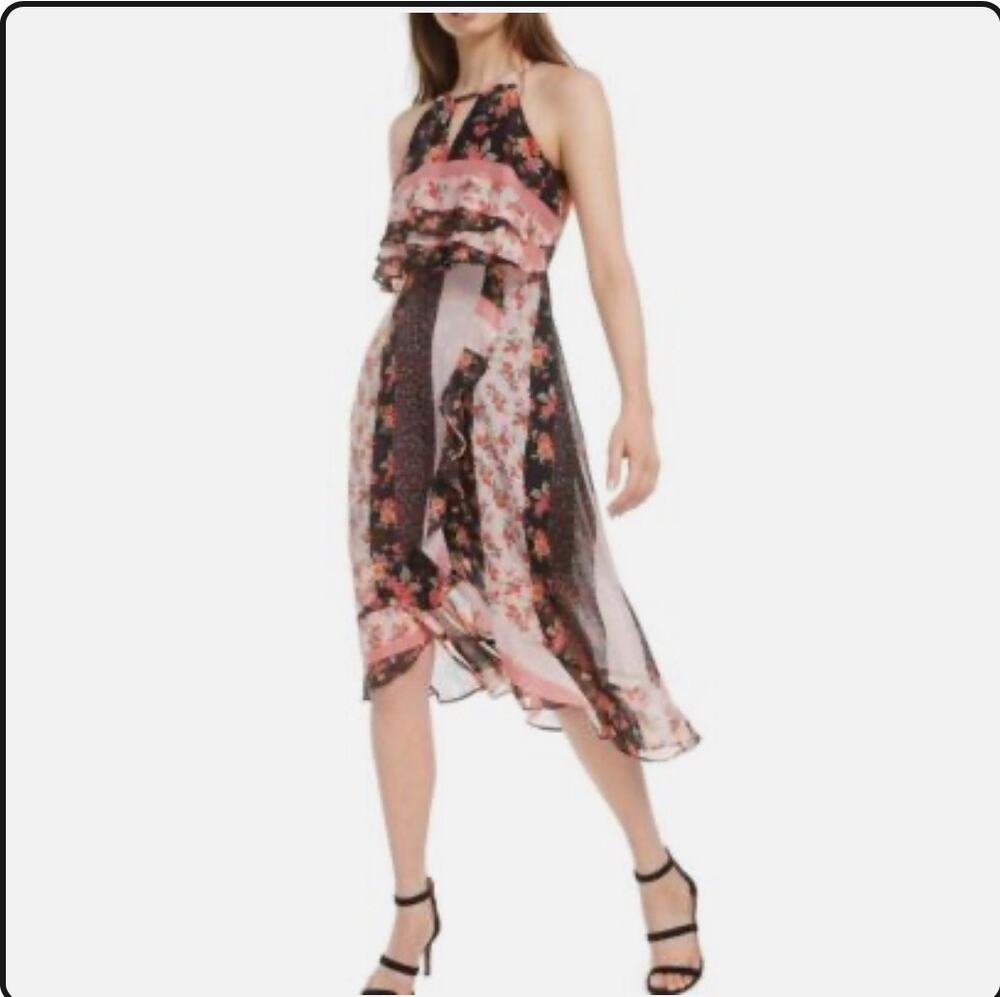 New Kensie Floral High Low Ruffled Keyhole Midi Dress -12